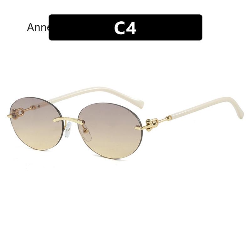Rimless Oval Sunglasses Female Vintage  Small Frame Sun Glasses Women Fashion Clear Ocean Lens Sunglass Shades UV400