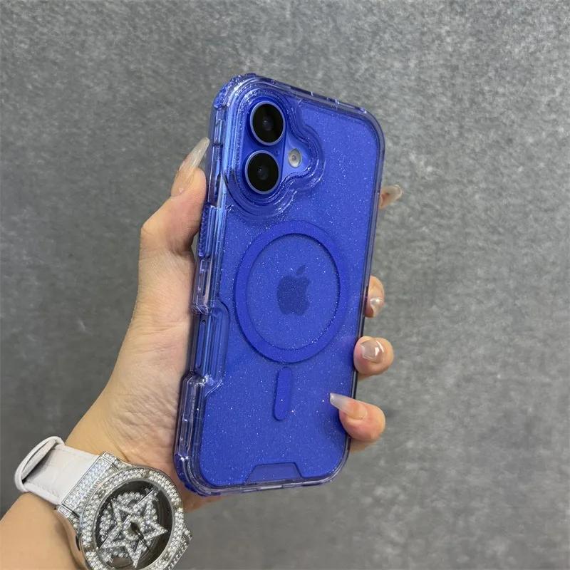 Třpytivé pouzdro s popruhem na zápěstí pro iPhone 16 1 14 Pro Max Plus 11 12 13 Magnetický řemínek Průhledný Bling kryt