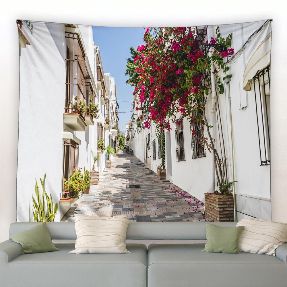 Italien Ländliche Kleinstadt Straßenlandschaft Wandbehang Wandteppich Retro Stil Architektur Hintergrund Dekor Hippie Schlafzimmer Decke