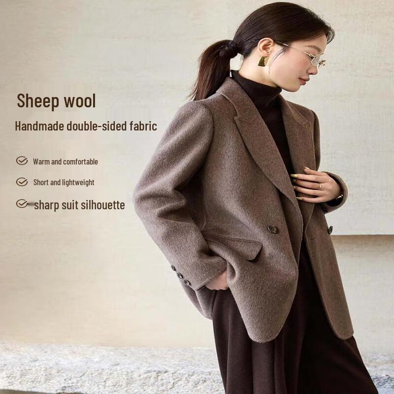 

Women s Elegant Double-faced Wool Lapel Coat S