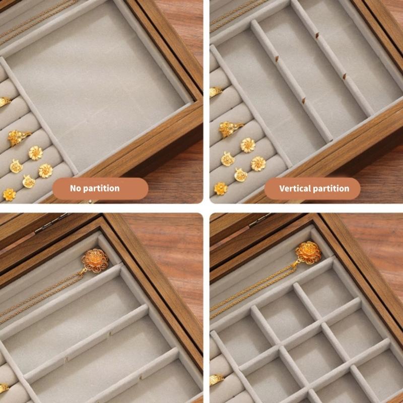 Walnut Wood Jewelry Organizer Box Moisture Proof Jewellery Holder Accessory Storage Container with Multiple Compartments