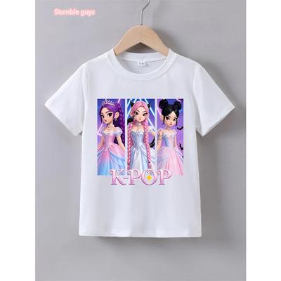 Girls Kpop Style T Shirt Summer Casual Anime Print Short Sleeve Anime Clothes Comfortable Soft Kids Fashion Tee Tops