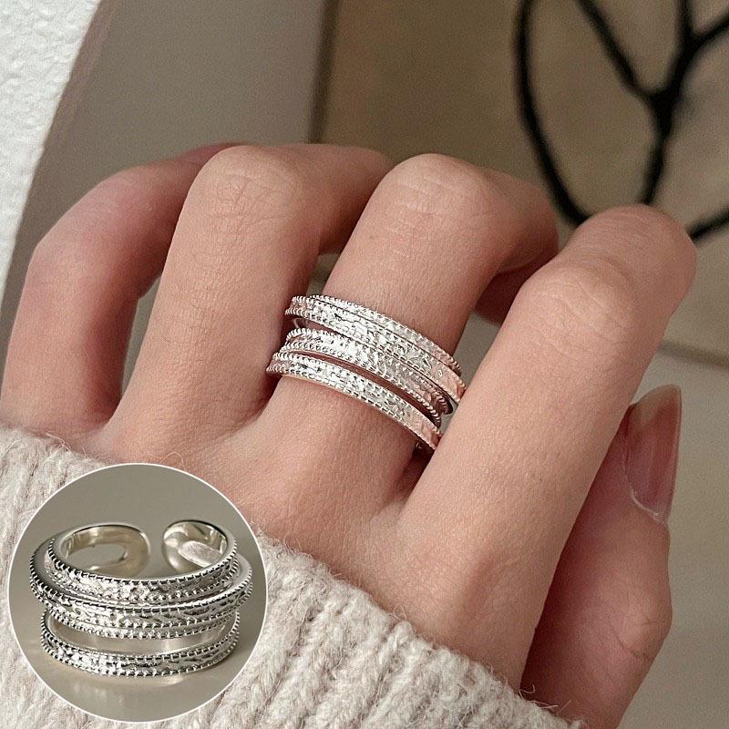 Geometric Lines Open Wrap Ring - S925 Silver Plated for Women