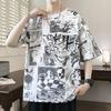 Large Size Trendy Anime Full Print Short Sleeved Men's Japanese Loose Casual Top