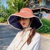 Solid Color Wide Brim Sun Hat Korean Style Anti-UV Sun Protection Hat with Neck Rope Fisherman Hat Women Bucket Hat Travel
