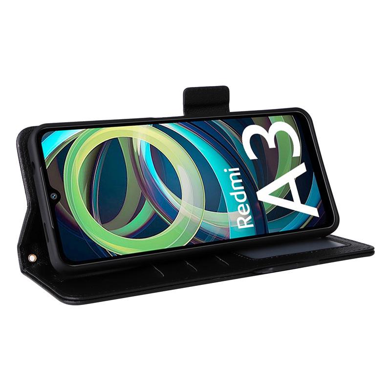 Redmi A3 Leather Phone Case with Card Holder & Lanyard - Cross-border Style