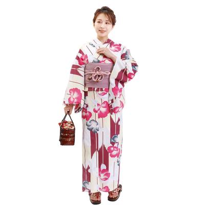 Yukata Fuuka Tamanho Único Serve Yagasuri Camélia Vinho Feito em Glicínia X3310B255 Conjunto Feminino de Duas Peças, Todos, Estampa, Estampa, (Heko Obi, Japão, Cor)