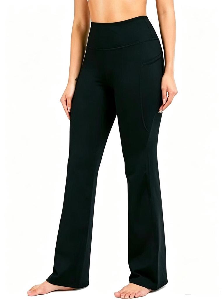 High Waist Slimming Flare Yoga Pants with Pocket - Women's Autumn/Winter Fitness Tummy Control