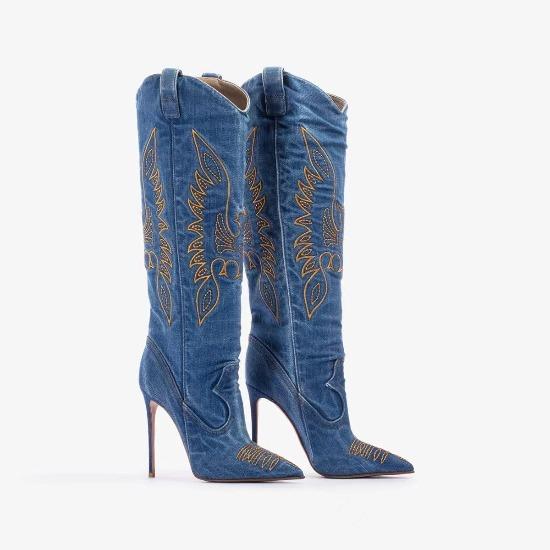 Women's Western Cowboy Stiletto Boots - Embroidered Pointed Toe, Sexy Knight Ankle Chic Footwear