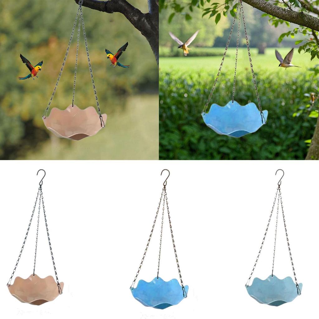 Hanging Bird Bath Birds Feeding Tray with Chain Garden Decor Sturdy Platform Tray for Parrot Garden Outside Yard Outdoors