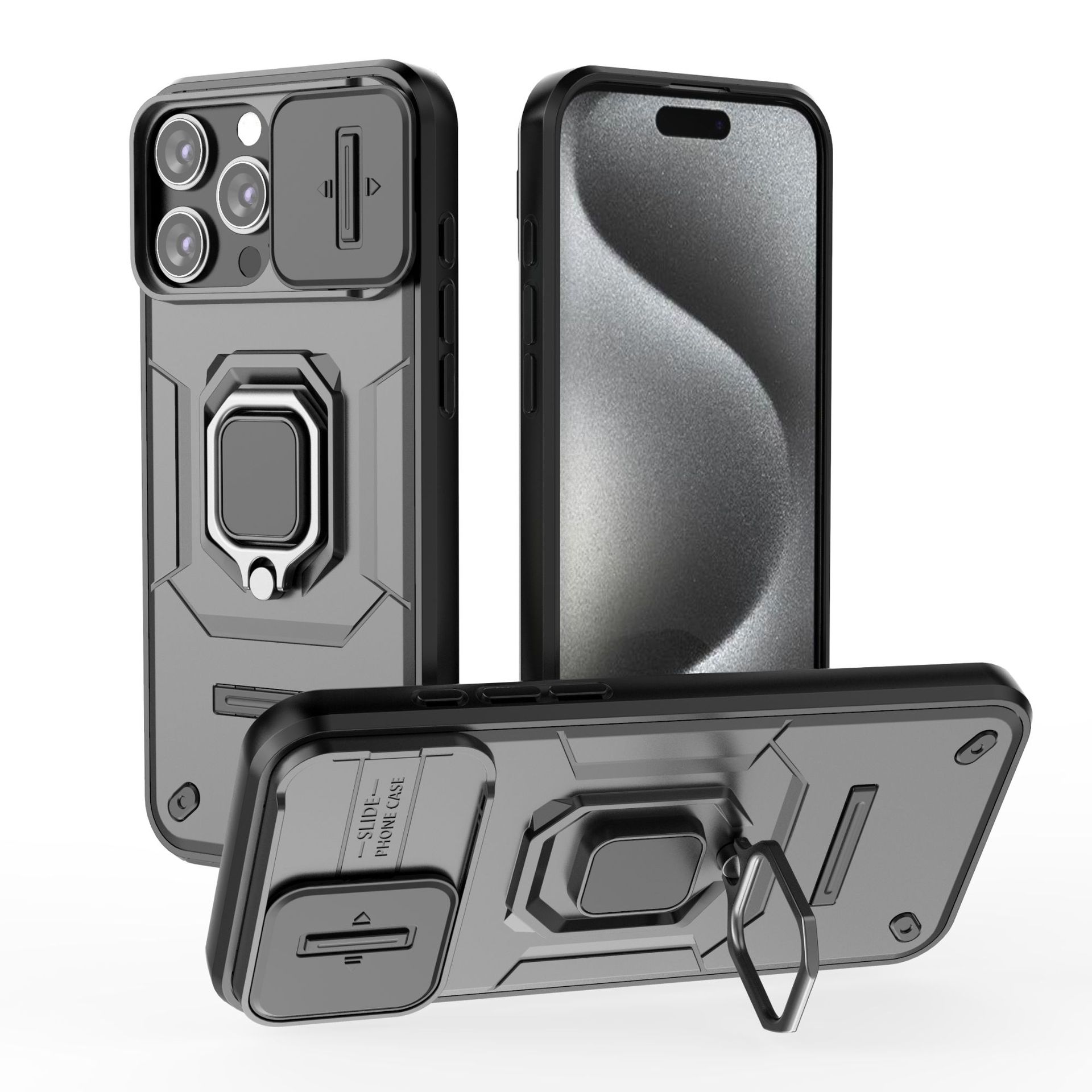 IPhone 16 Pro Phone Case,Military-Grade Magnetic Kickstand Phone Case Cover for IPhone 16 Pro чёрный