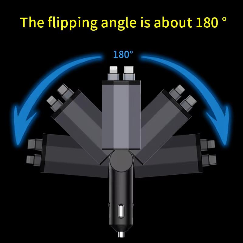 120W 4 in 1Retractable Super Fast Car Charger PD Qc3.0 USB C Cable for iPhone Huawei Samsung  Fast Charge Cord Adapter