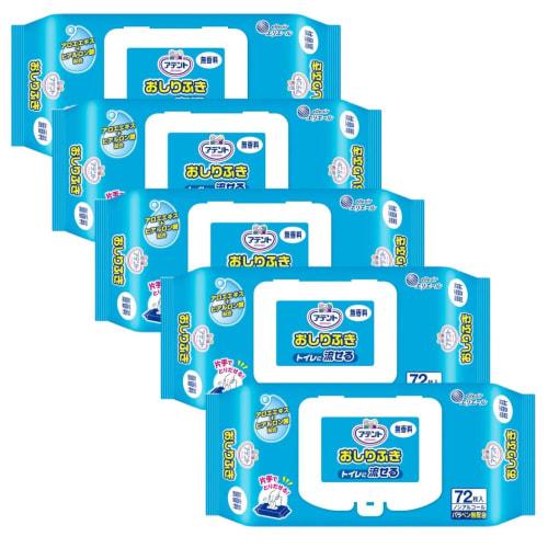 [Value Pack of 5] Attends Flushable Baby Wipes, Unscented, 72 Wipes X 5 Packs