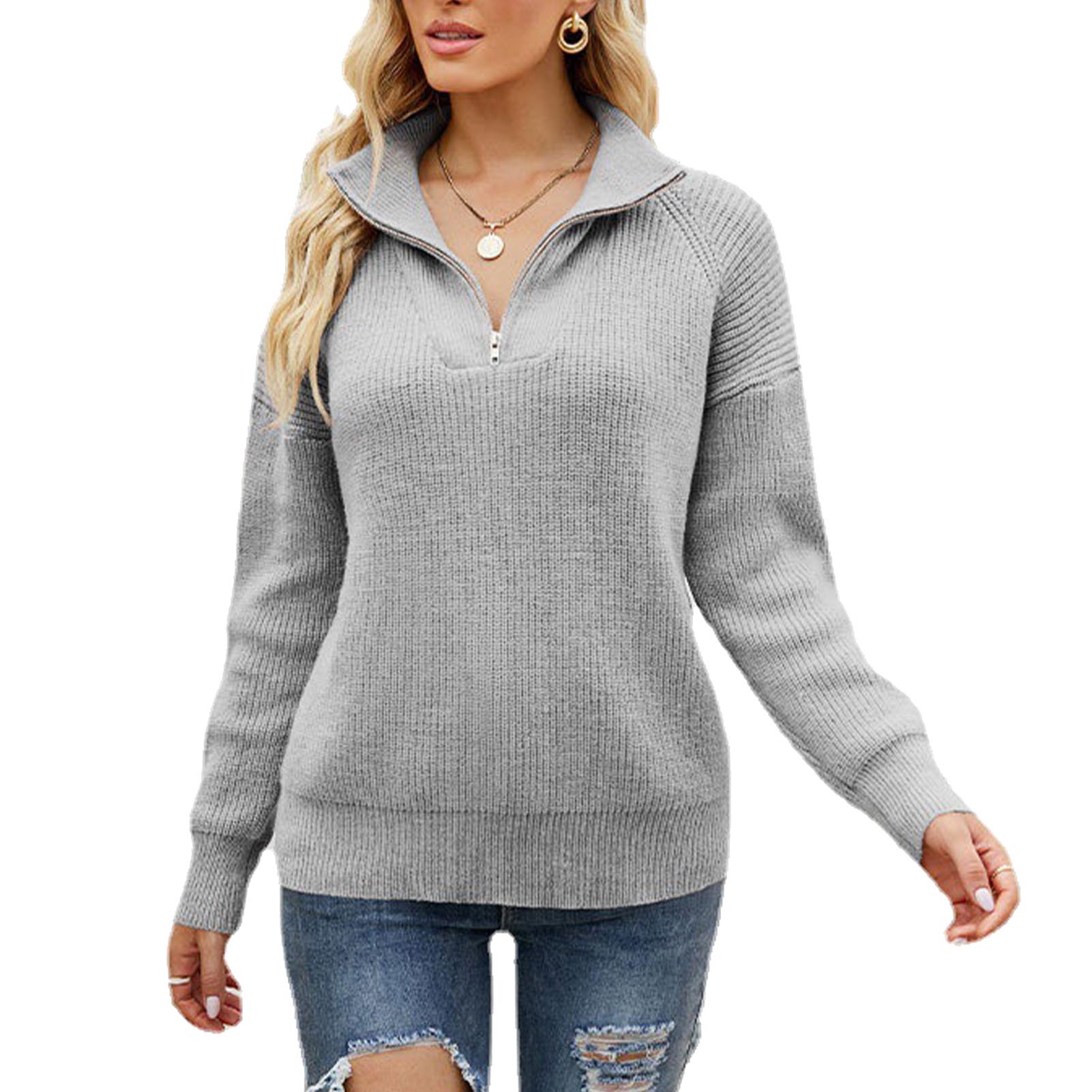 

Women Quarter Zip Pullover Sweater Long Sleeve Loose Fit Stylish Knit Pullover Top for Autumn S сірий колір