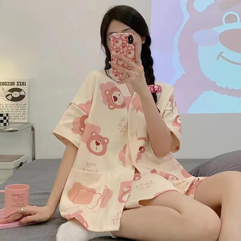 Cardigan Short Sleeve Shorts Pajama Set Girls Summer Kimono Sweet Cute Panda Can Wear Loungewear