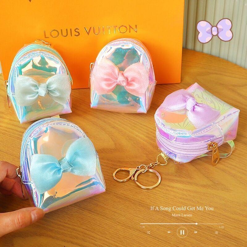 Pvc Transparent Coin Purse With Laser Butterfly Bow Waterproof Keychain For Girls