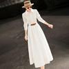 Abito Chemisier Elegante da Donna a Maniche Lunghe Bianco