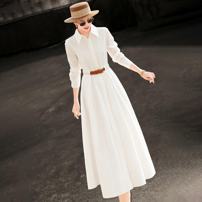 Abito Chemisier Elegante da Donna a Maniche Lunghe Bianco