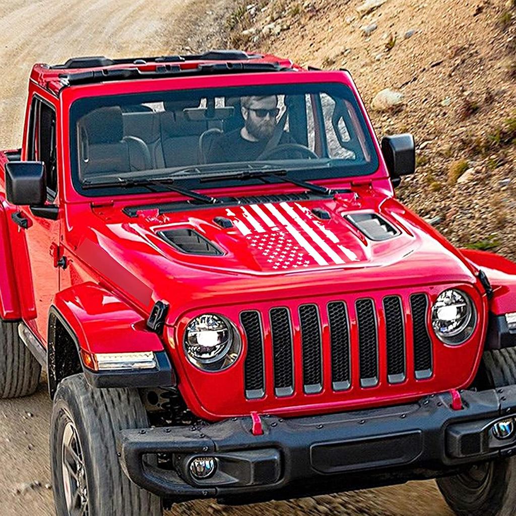 TOMALL 35 X19 INCH American Flag Distressed Decal For Auto Hood USA Flag Stripe Graphic Vinyl Waterproof Universal For All Car SUV Truck Hood Door