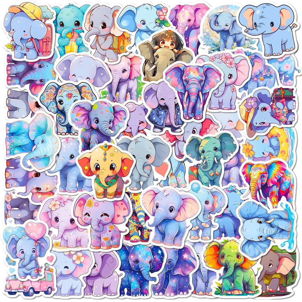 50 Cartoon Cute Elephant Family Stickers Tiktok Children'S Painted Animals Elephant Graffiti Stickers