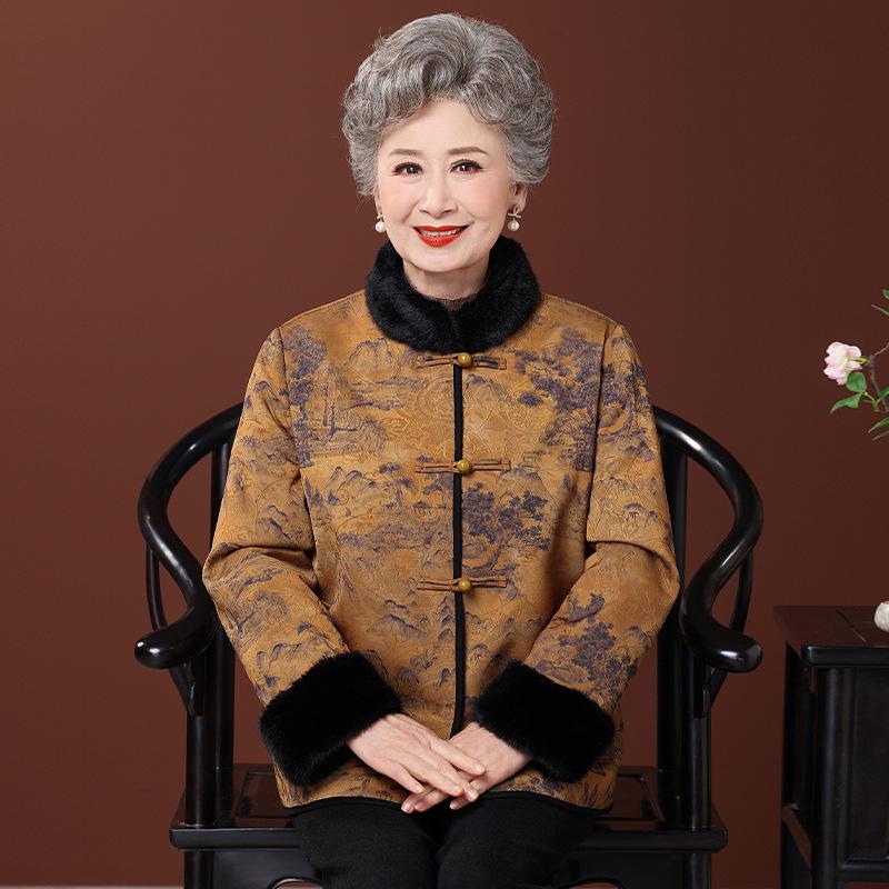 

Grandma Style Velvet-Thickened Fur-Lined Coat for Middle-Aged and Elderly Women 3XL (125-135 lbs)