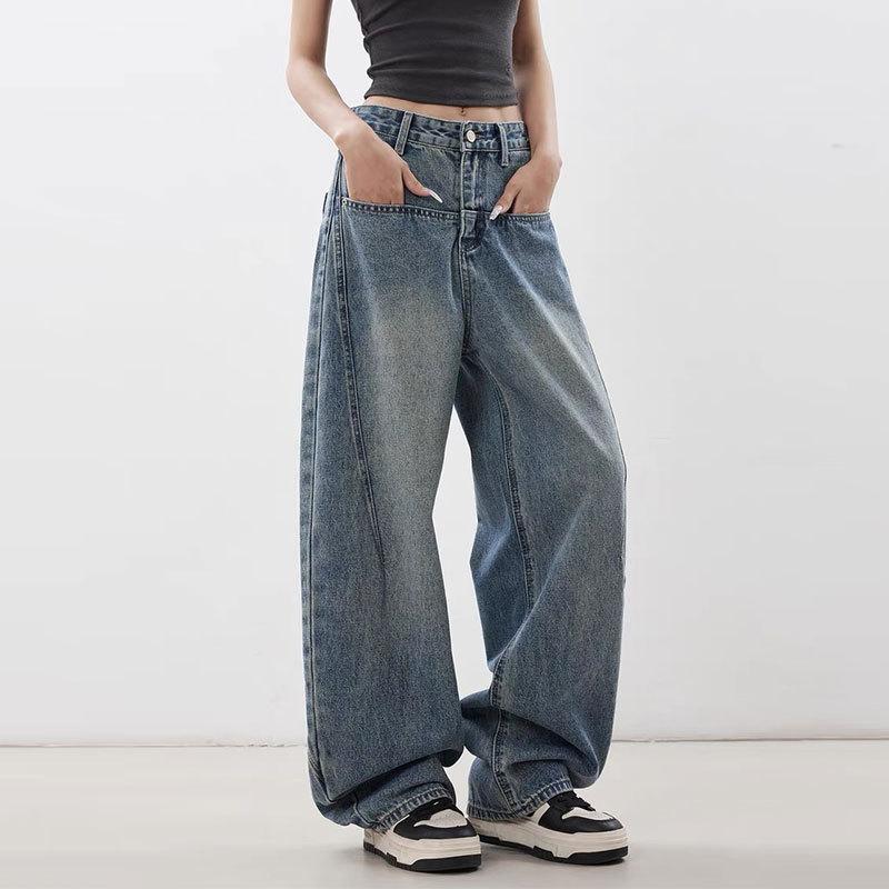 Vielseitige Lockere Säbelbein-Jeans Vielseitige Schmale Retro-Hose Stilvolle Klassische Denim-Silhouette Jeans, Vintage-Waschung mit Entspannter Passform