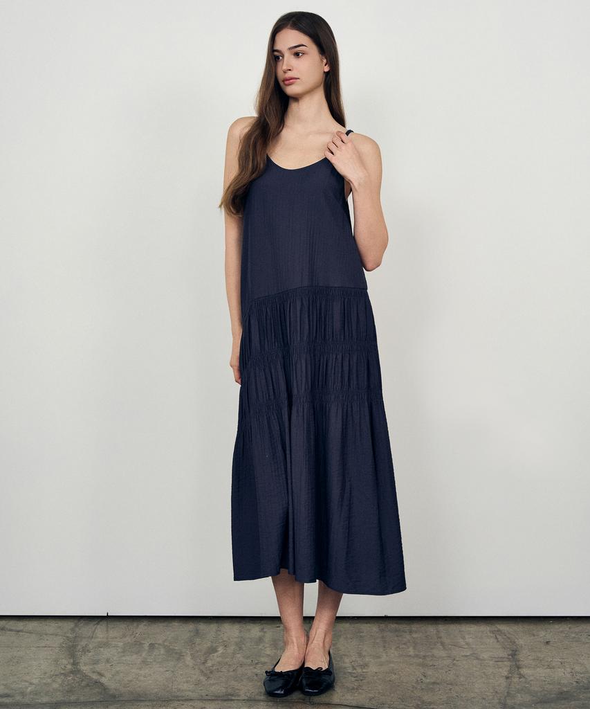 Laneonkyulleoseu Drape Shirring Slip Dress_Navy