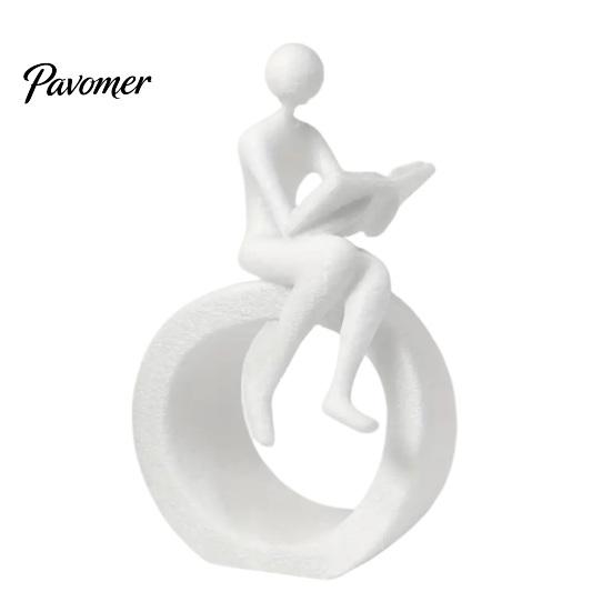 Light Luxury Room Desktop Accessory 3D Printed Reading Figurine, Abstract Reader Statue for Home Hollow Ring Base Decor Decor, Modern Minimalist