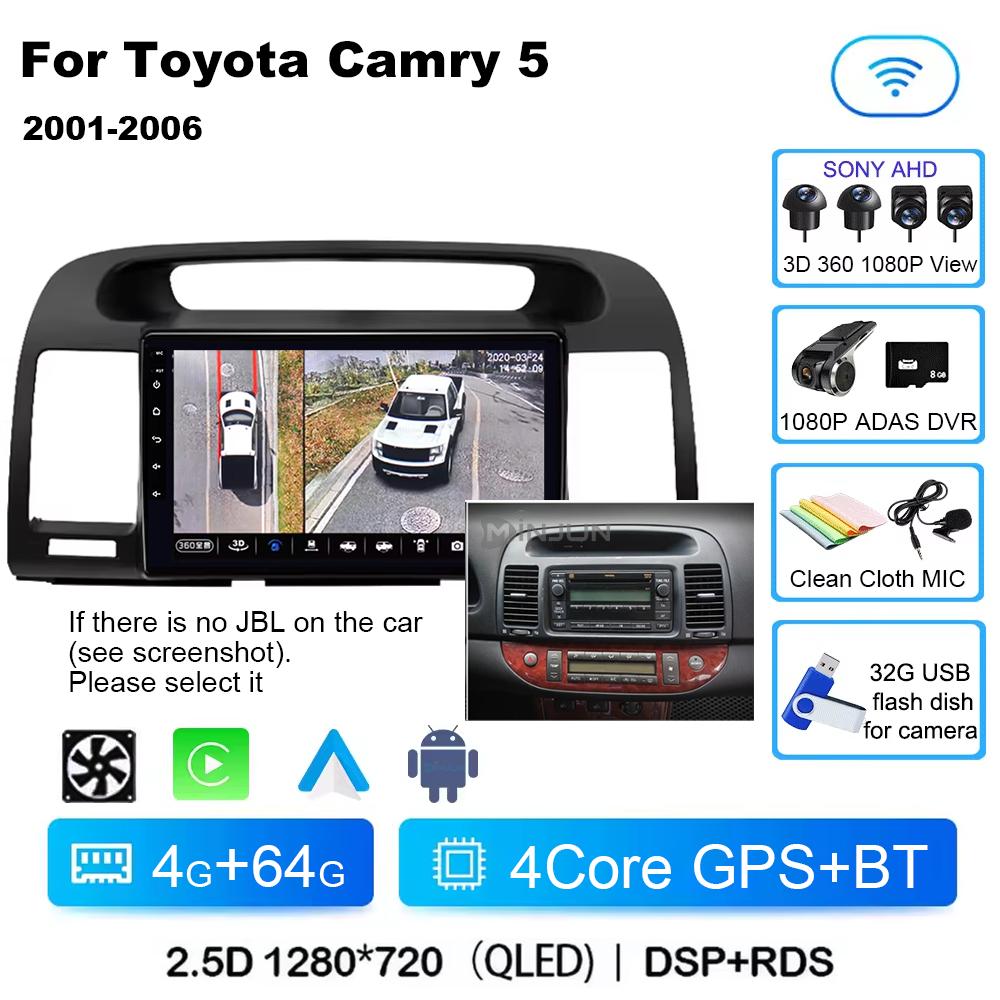 Qualcomm Car Radio Android 14 Wireless Car Play For Toyota Camry 5 2002 2003 2004-2006 Autoradio Multimedia Automotive Car Radio