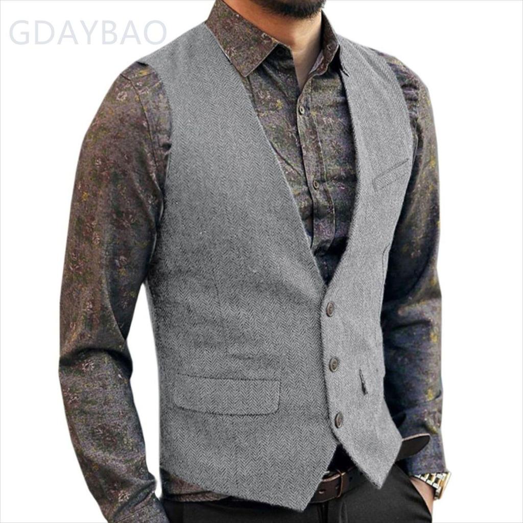 Pánská ležérní vesta se vzorem rybí kosti na rok 2024 - Nový britský styl