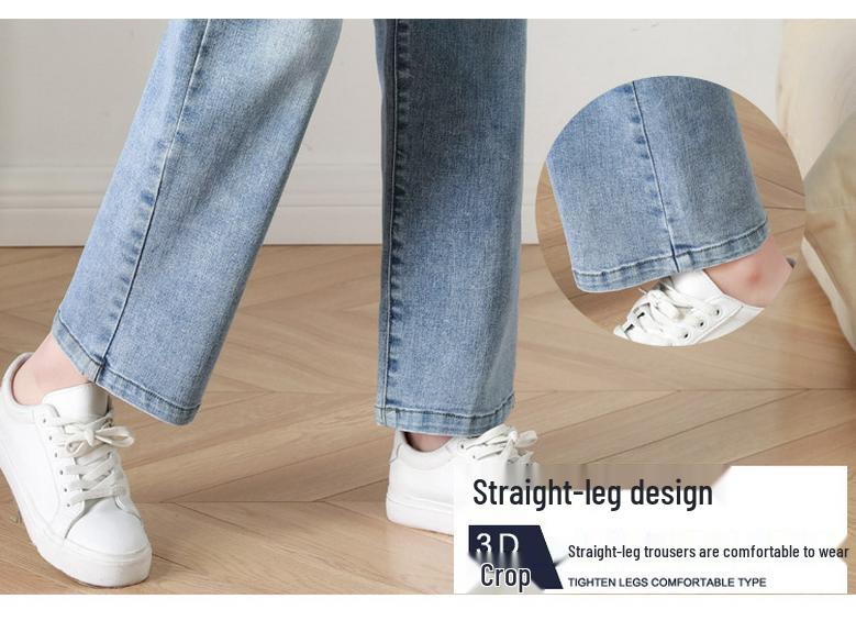High Waist Elastic Maternity Jeans: Slimming, Straight Leg, Plus Size Denim for Spring.