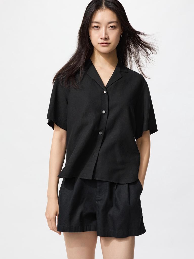 Uniqlo Linen Blend Open Collar Shirt  Short Sleeve 