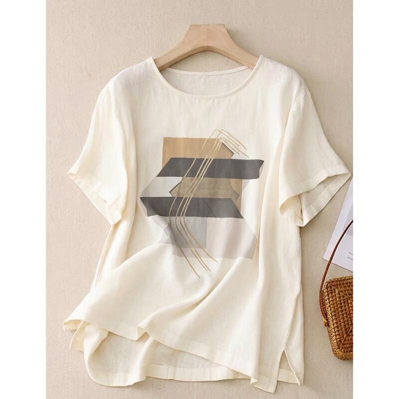 Demana Women s Pure Cotton Printed Short Sleeve Blouse M белый