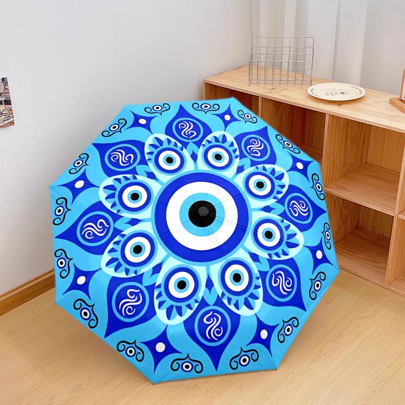 1 PC Automatic Folding Umbrella - The Evil Eye Pattern, Portable & Foldable Design with 8 Ribs, Christmas Birthday Gifts