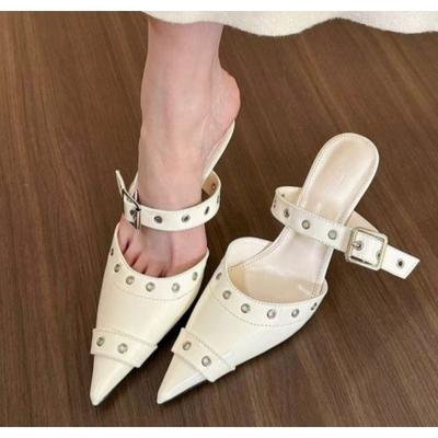 Fashion Punk Goth Metal Buckle High Heels Women's Sandals Summer  Pointed Toe Silver Party Shoes Fashion Womens Pumps Shoes Tacones