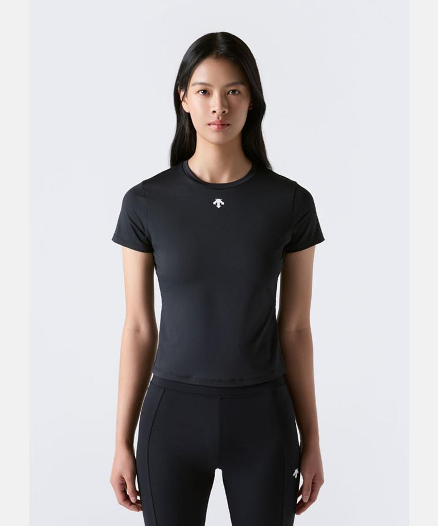 DESCENTE Women'S Semi-Crop Slim Fit Short Sleeve T-Shirt Black Sr322Pts72