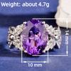 Gentle Big Oval Purple Cubic Zirconia Ring for Women Flower Textured Charming Wedding Party Trendy Accessories Jewelry
