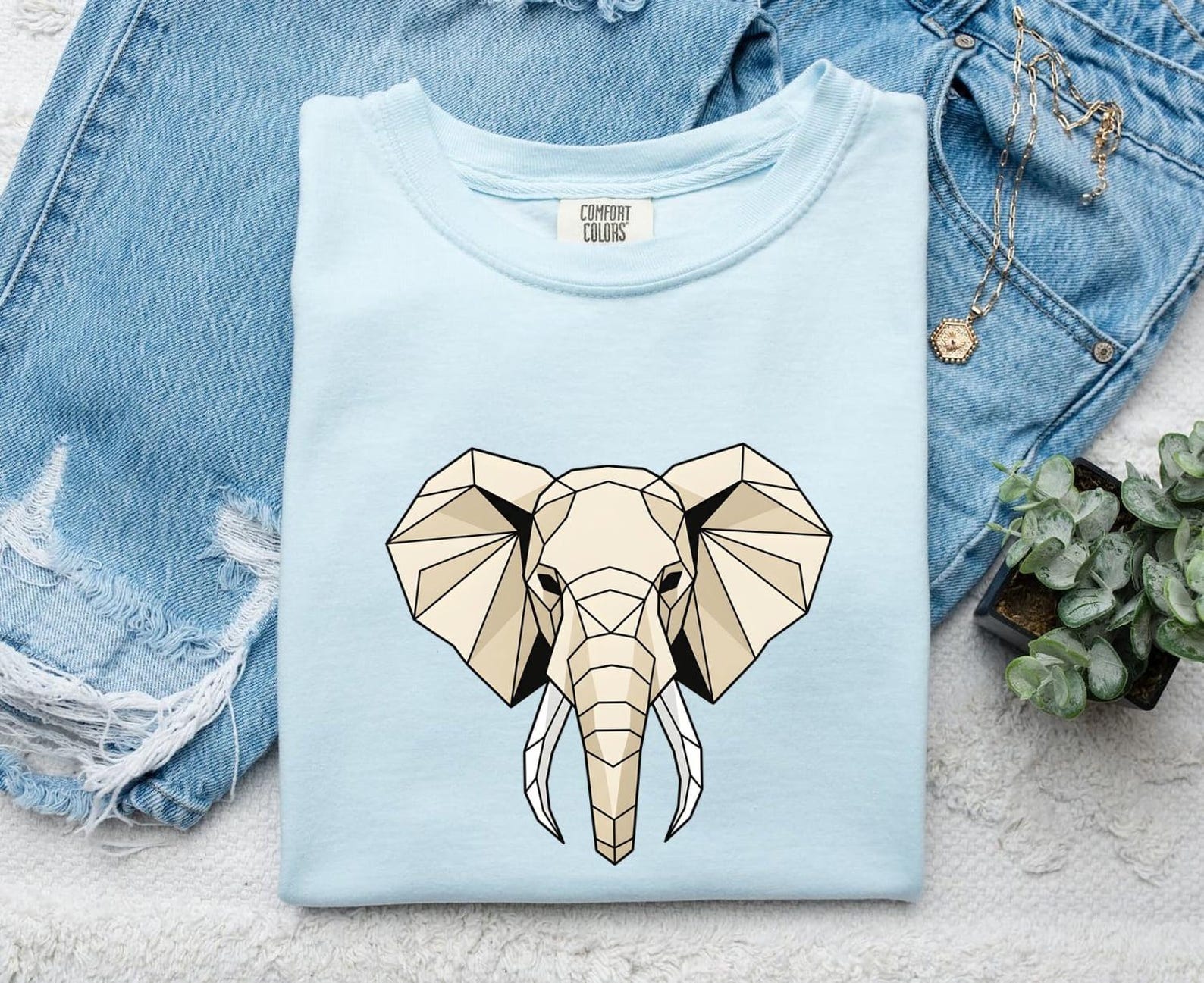Elephant Profile Shirt Animals Safari Gift Women Line Art Tee Pachyderm T-Shirt Wildlife Fan Tusker Graphic Tshirt Flat Ivory Tshirt S