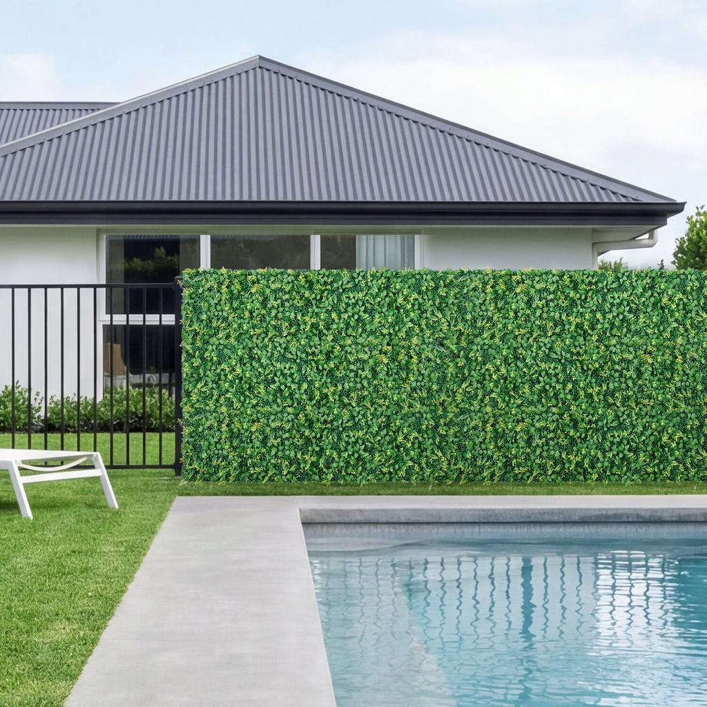 Artificial Plant Wall, 4 PCS 61 x 243.8 cm Artificial Boxwood Panels, Sun Protection Greenery Backdrop Privacy Hedge Fence, Fake Grass Screen for