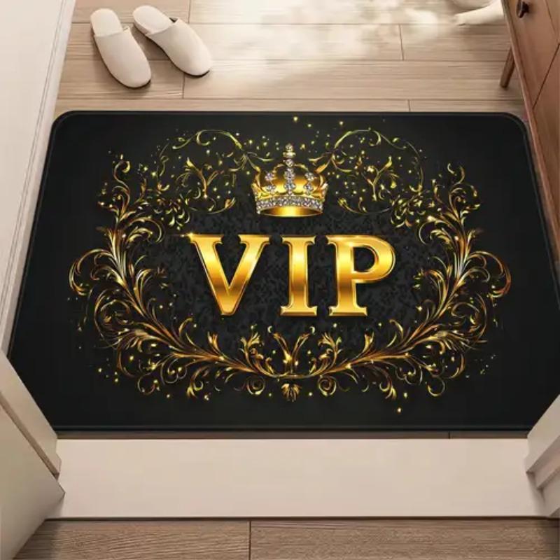 VIP Lounge Doormat Luxury Black Gold Letter Pattern Elegant Home Decor Carpet Soft Non-Slip Welcome Mat for Front Door