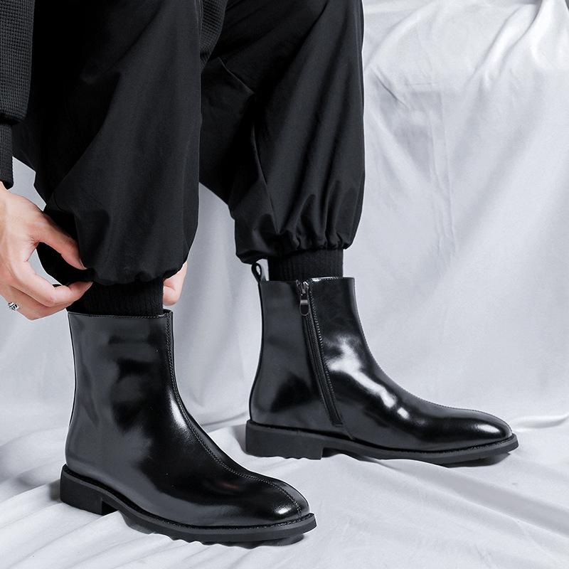 Chelsea boots high-top British Martin boots side zipper casual leather boots 2025 autumn and winter new 89757-R