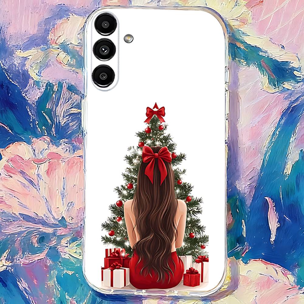 Christmas Tree Girl GiftS Clear Case Suitable for Samsung S30,S25,S24,S23,S21,S22,S20,S10,5G,FE,lite,PIus,Ultra Transparent