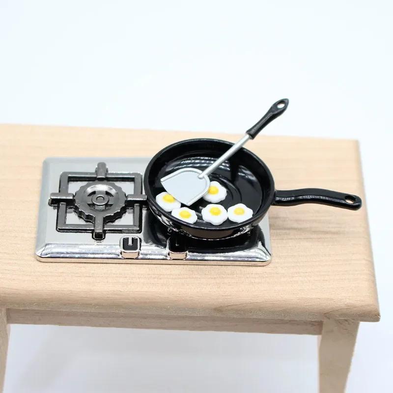 1Set Dollhouse Pan Egg Fryer Spatula Eggs Miniature Kitchenware Pan Egg Model Kitchen Utensils Home Decor Toy Miniatures Crafts