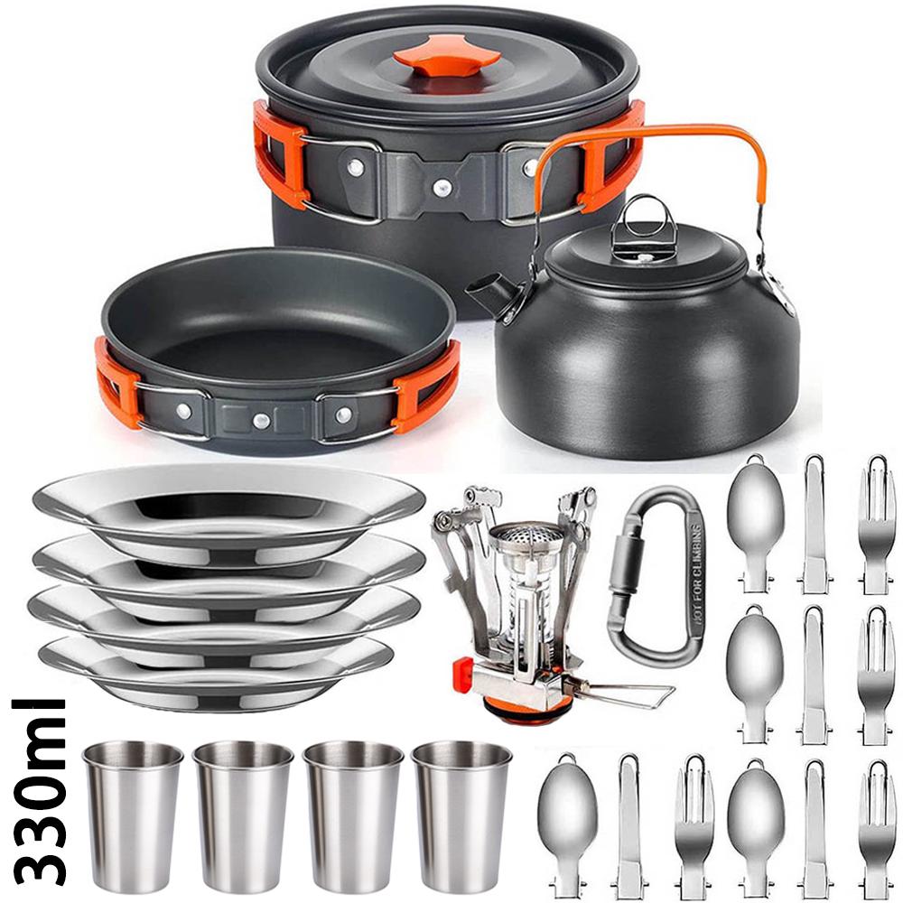 Outdoor camping cooking set outdoor water boiling and vegetable frying aluminum alloy portable set [with igniter]