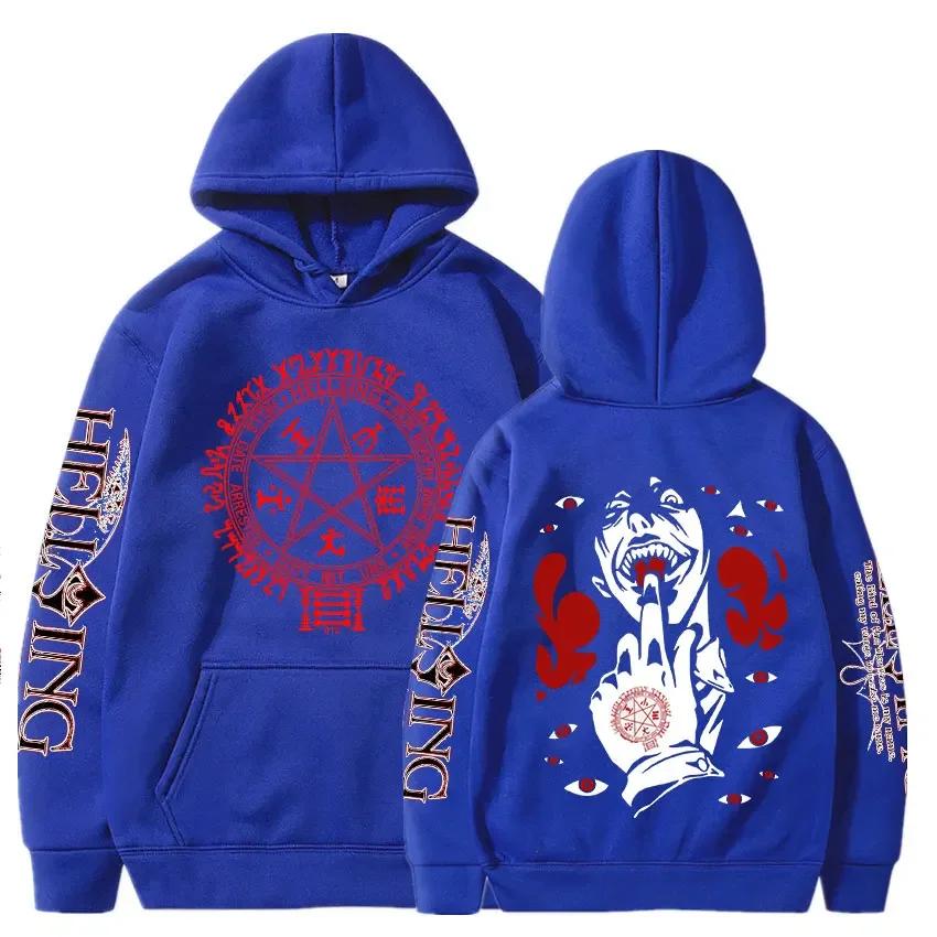 Anime Hellsing Hoodies Men Streetwear Fashion Manga Print Pullover Harajuku Unisex Oversized Long Sleeve Sweatshirts