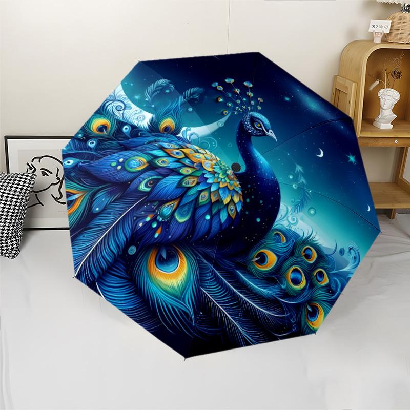 

8-Rib Automatic Folding Umbrella | PEACOCK Design, Iron Frame, Durable, Fashionable, Suitable for All Seasons, Ideal for Famil Iron&8K