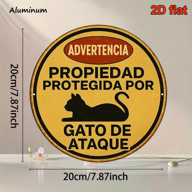 Vintage Spanish Warning Cat Attack Sign X Inch Round Aluminum Metal Plaque Shabby Chic Home Living Room Wall Decor
