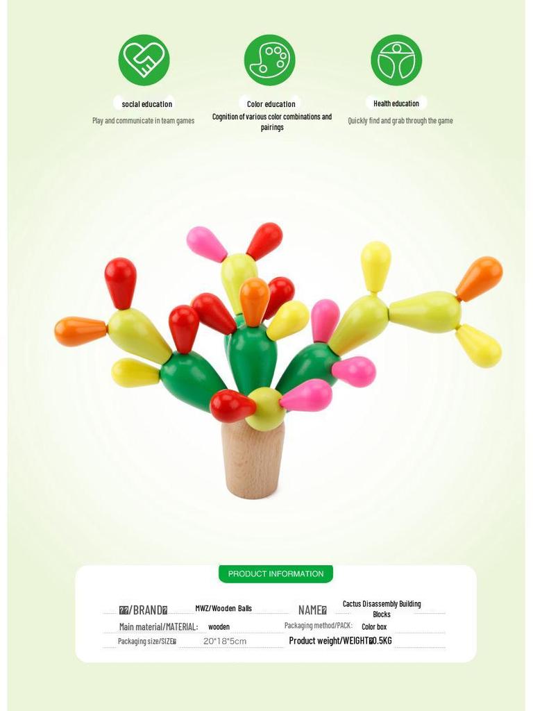 DIY Wooden Cactus Building Blocks: Educational & Multifunctional Stacking Toys for Kids