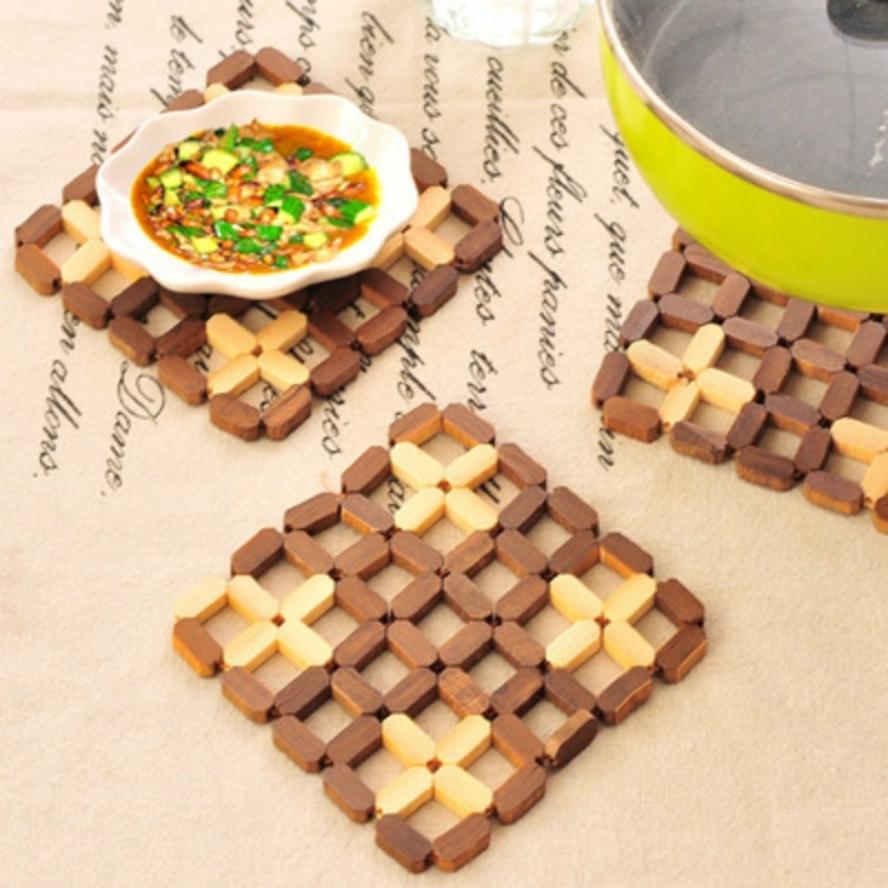 1 Pcs New Kitchen Thickening Table Cup Pot Mat 13*13cm Insulation Pad Dining Table Placemats Bamboo Mats Coasters Cooking Tool