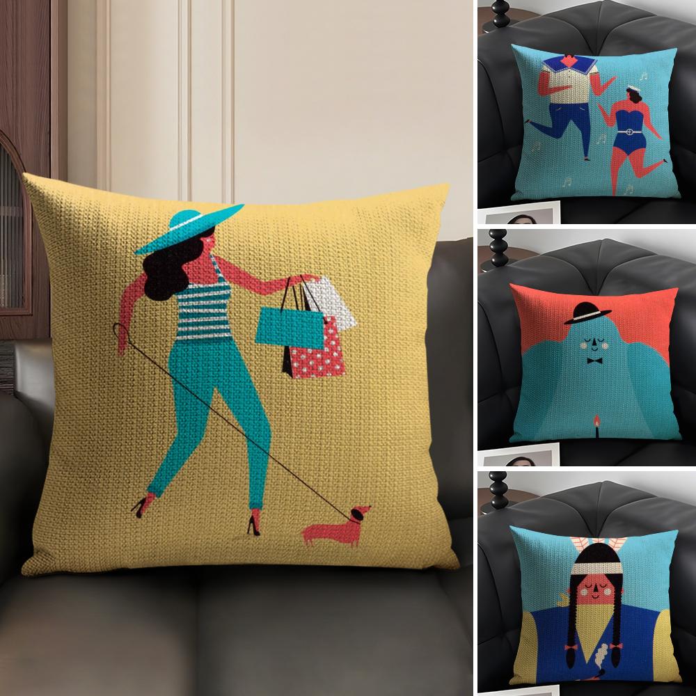 Illustration by D-Dawid R-yski Pillow Case Natural Linen Double-Sided Printing Sofa Home Decor Cushion Cover